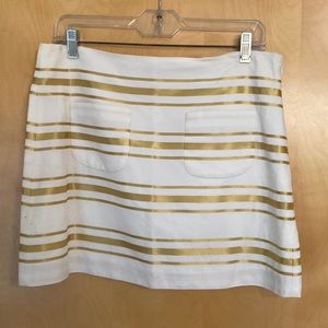 JCrew White + Gold Stripe miniskirt